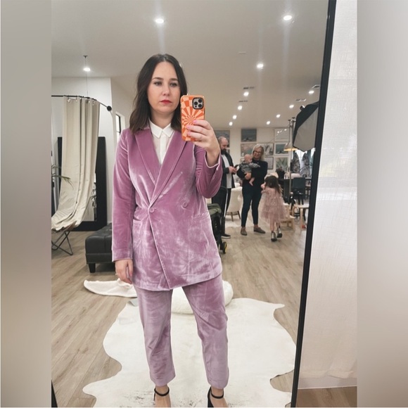 WILDFANG lavender purple pink velvet velour empower crop straight leg pants - Picture 4 of 11